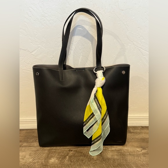 Calvin Klein Handbags - Calvin Klein Solid Black Pebbled Leather Tote Bag w/ Scarf Keychain